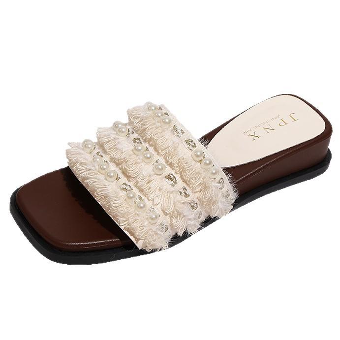 2025 Summer Women's Flat Summer Skirt Going Out One Word Seaside Beach Mop with New Cool Slippers Women's Outer Wear