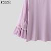 ZANZEA Women Spring Round Neck Lantern 3/4 Sleeve Mesh Pleated Blouses