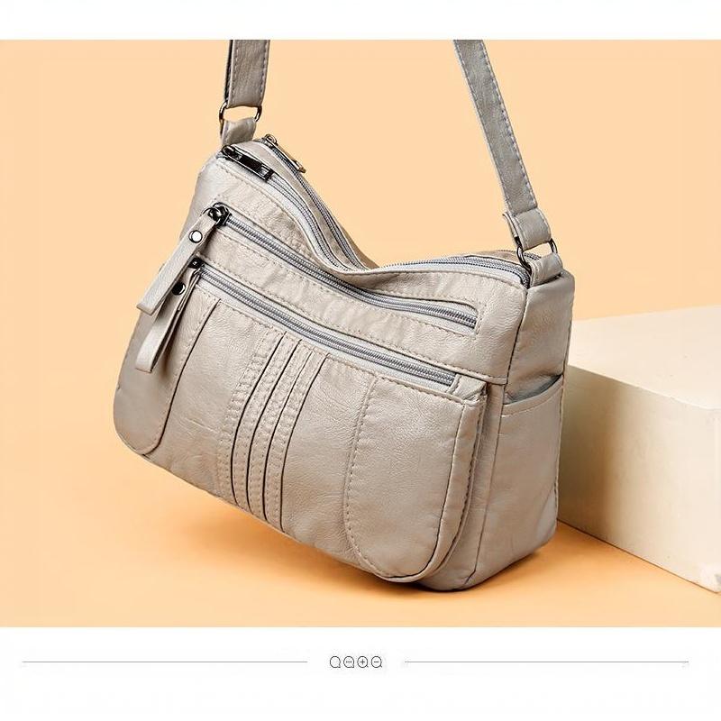 Retro Soft Leather Shoulder Bag Multi Pocket Solid Color Crossbody Bag Perfect for Business Trips Grocery Shopping