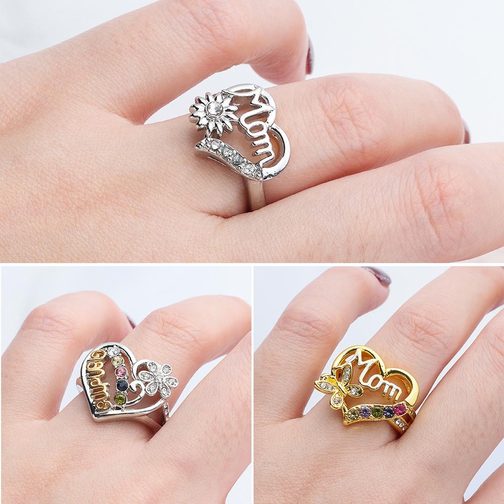 

Инкрустированные бриллиантами, модные украшения, бабочка, надпись, кольцо на день матери, кольцо в форме сердца, кольца-обручи