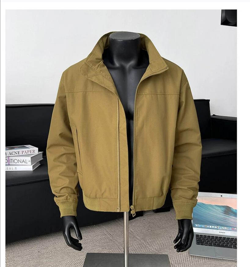 מעיל בומבר בסגנון אמריקאי לגברים, חדש לאביב סתיו, 3-עמיד, סופטשל, צווארון עומד, קצר טרנדי, קז'ואל, מעיל בייסבול