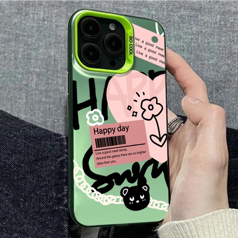 Black Lettering Doodle Heart Pattern Print Phone Case For 16E 17 Pro Max 16 15 14 13 12 11 iPhone 17 Air XS X XR 7 8 Plus Cover