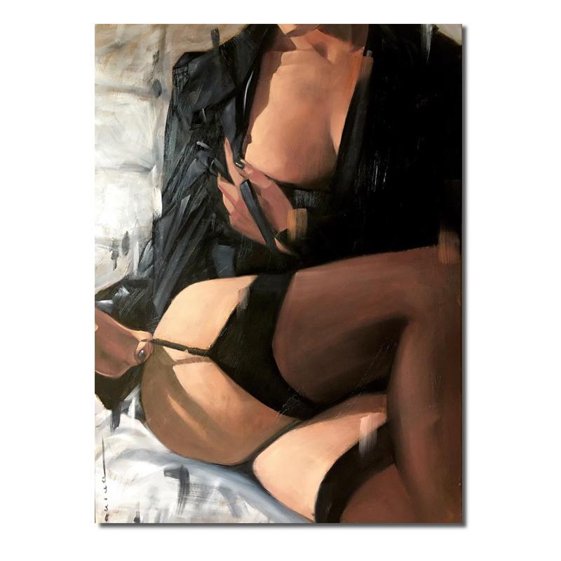 Donna sexy corpo ragazza nuda arte della parete calze di seta donna pittura a olio su tela sensuale poster e stampe decorazioni per la casa erotiche