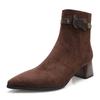 Coarse-heeled short boots women's retro 2025 new autumn and winter pointed brown boots French suede medium tube slim high-heeled boots