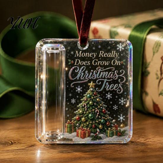 Christmas Cash Ornament with Lanyard Gift Ornament, Clear Acrylic Money Holder, Holiday Xmas Holder Tree Hanging Decoration, Funny Ways To for
