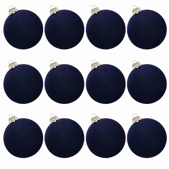 12 Pcs Velvet Christmas Ball Ornaments 2.4 Inches Flocked Shatterproof Plastic Balls Xmas Tree Hanging Decorations for Holiday Party Home Decor