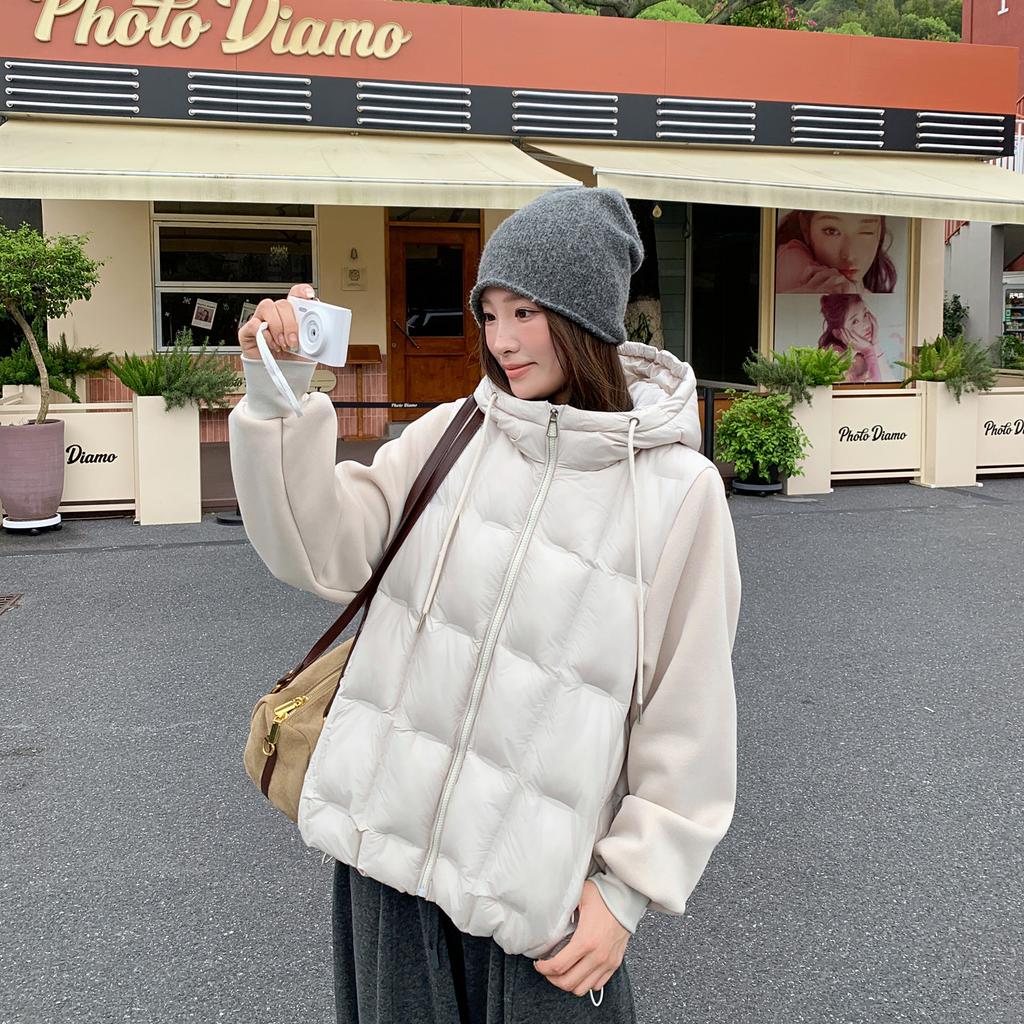 New knitted sleeved cotton clothes women's short winter fluffy warm knitted splicing light cotton coat