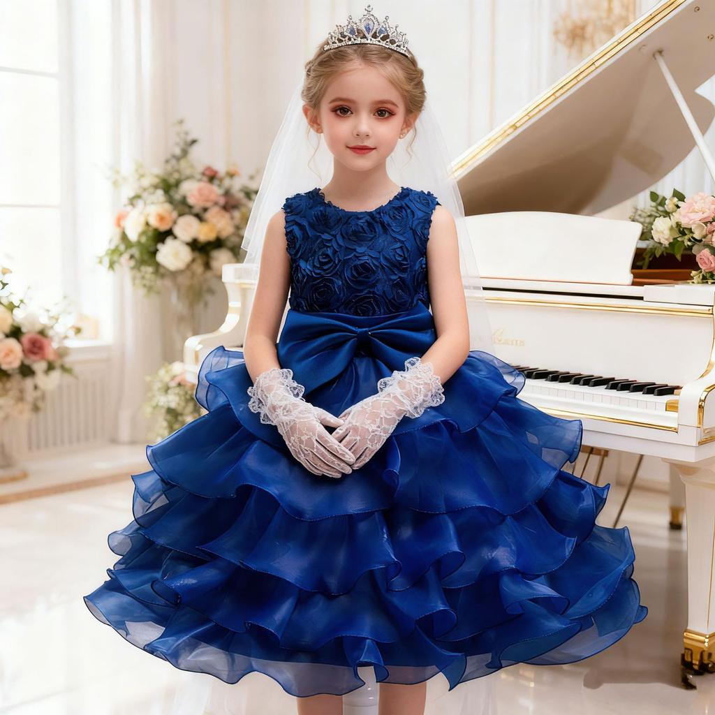 Children's Wedding Dress Big Children's Dress Girl's Flower Girl Rose Princess Dress in Stock