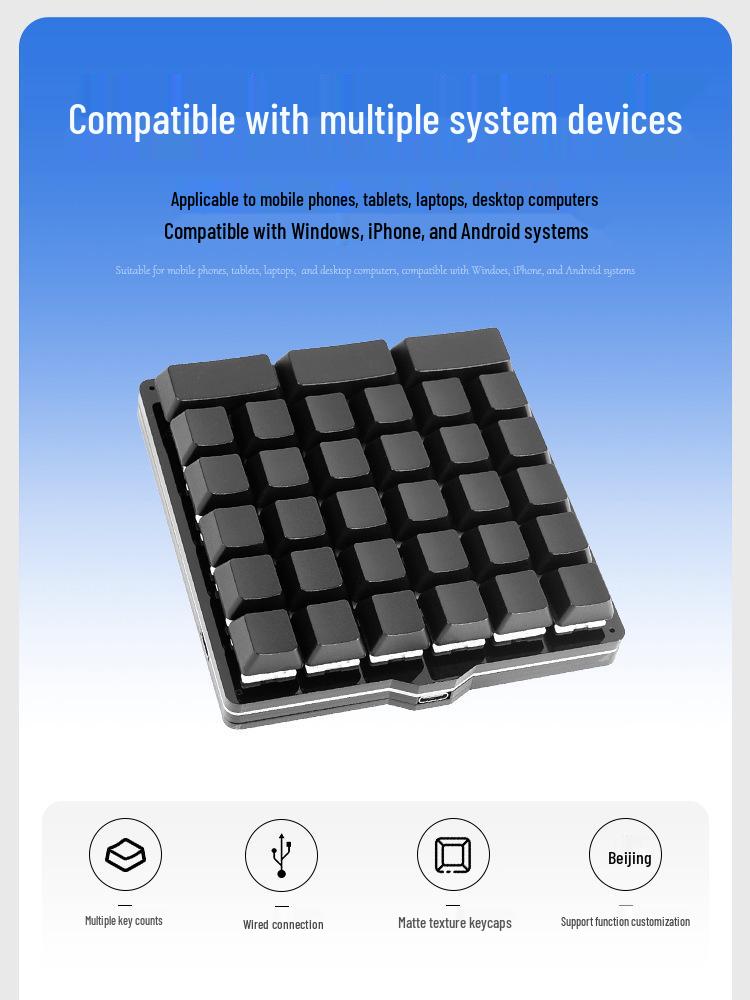 Custom USB Mechanical Macro Keyboard - 33 Keys, 6 Rows, Programmable for Shortcuts and Passwords