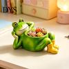 Weather Resistant Plant Container Cute Lying Frog Planter, Decorative Resin Pot, Funny Pastoral Style Garden Ornament for Succulents Indoor