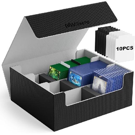 Mlikero Card Deck Case for Trading Cards 1800+, Trading Card Storage Box with 10 Dividers and 3 Foam Stoppers, Leather Magnetic Closure Commander
