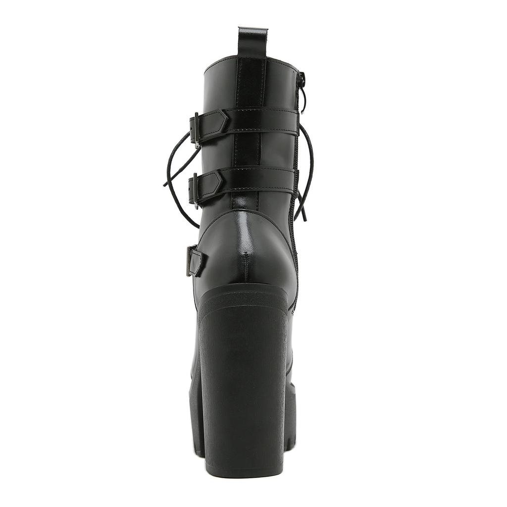 Gdgydh Punk Goth Women Motorcycle Boots Block High Heels Platform Shoes Woman Fashion Buckle Design Cool Street Winter Boots