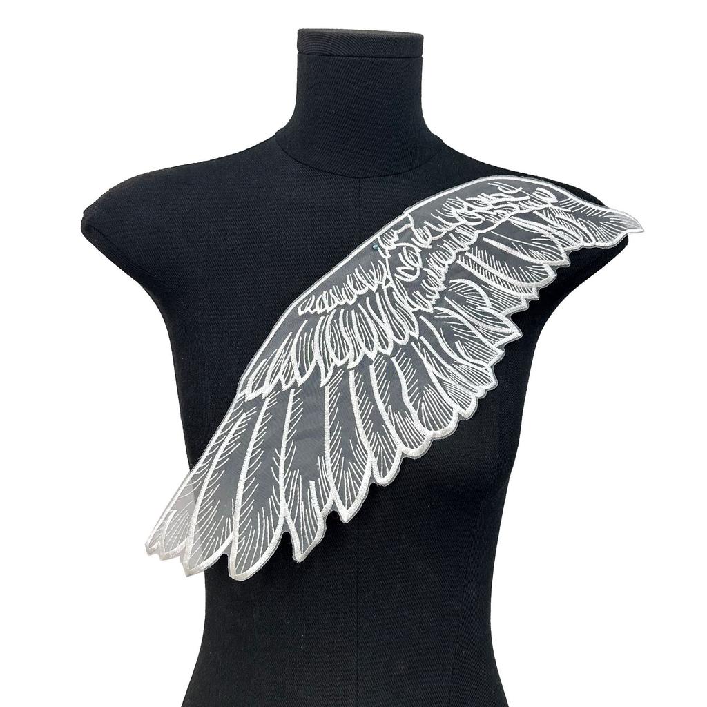 White Organza Big Wings Feather Lace Embroidered Cloth Sticker Dress Performance Clothes Clothing Accessories Decal Decoration