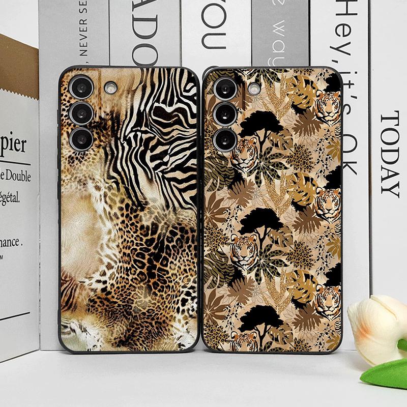 Vintage Art Palm Leaf Zebra Leopard Print Phone Case for Samsung Galaxy S26 S25 S24+ S23 Ultra S22 Plus S21 FE S20 5G Soft Cover