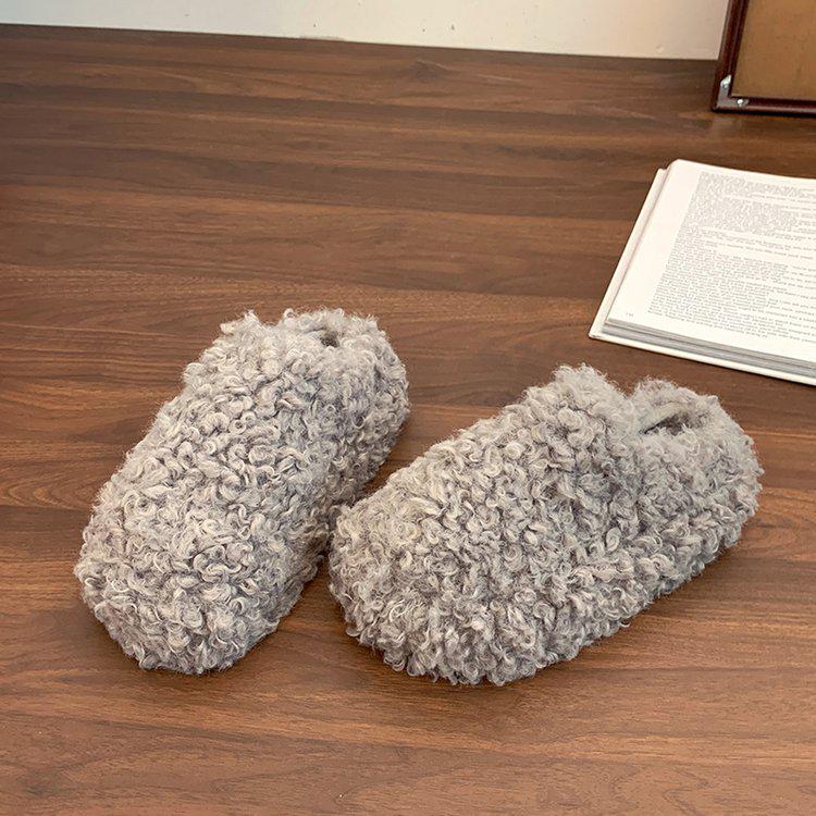 

Women s Curly Plush Closed-Toe Platform Slippers - Warm, Height-Boosting Autumn/Winter 2025 Footwear 40