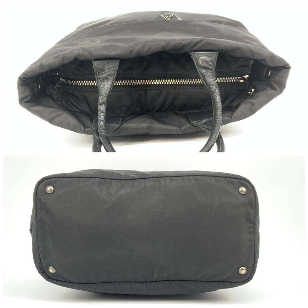 Prada Reversible Tote Bag Handbag Leather Genuine Leather Tessuto Nylon Black Women's Men's Unisex Lightweight
