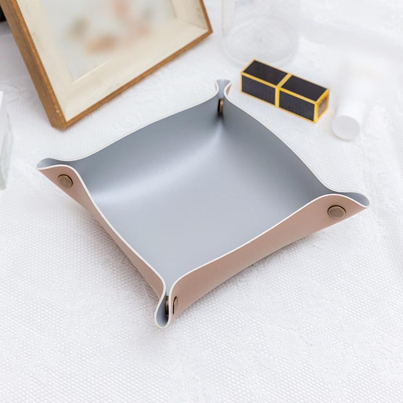 1PC 25x25cm Nordic Style Leather Storage Tray Desktop Organizer For Key Jewelry Cosmetic Storage Box Folding Organizer Home Deco