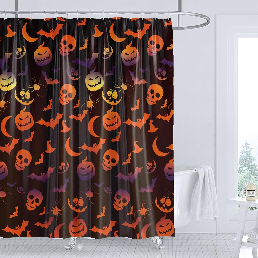 Halloween Shower Curtain Pumpkin Skull Ghost Cartoon Children Bathroom Curtain Bathtub Decoration Halloween Curtain with Hooks