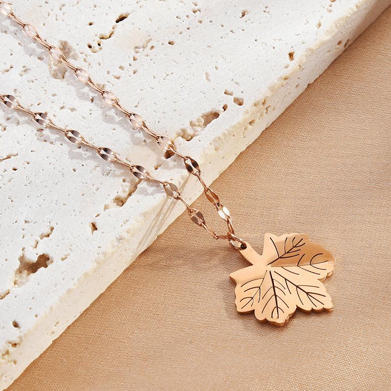 

Unique Rose Gold Titanium Steel Leaf Pendant Necklace For Elegant Fashion Statement