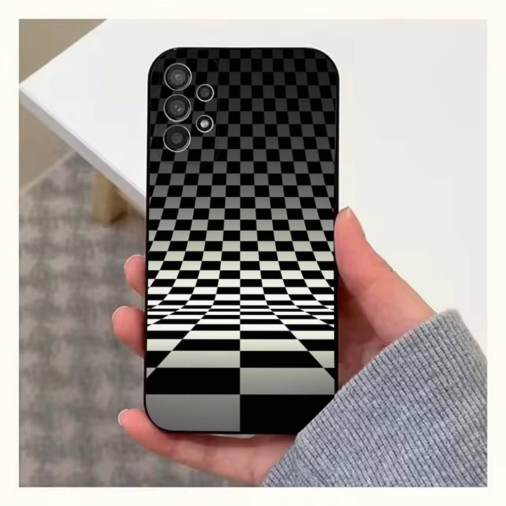 Checkered Chess Board Case For Samsung S22,S21,S9,S25,S24,S23,Ultra,FE,S20,S10,Plus,Lite,Soft Silicone Black