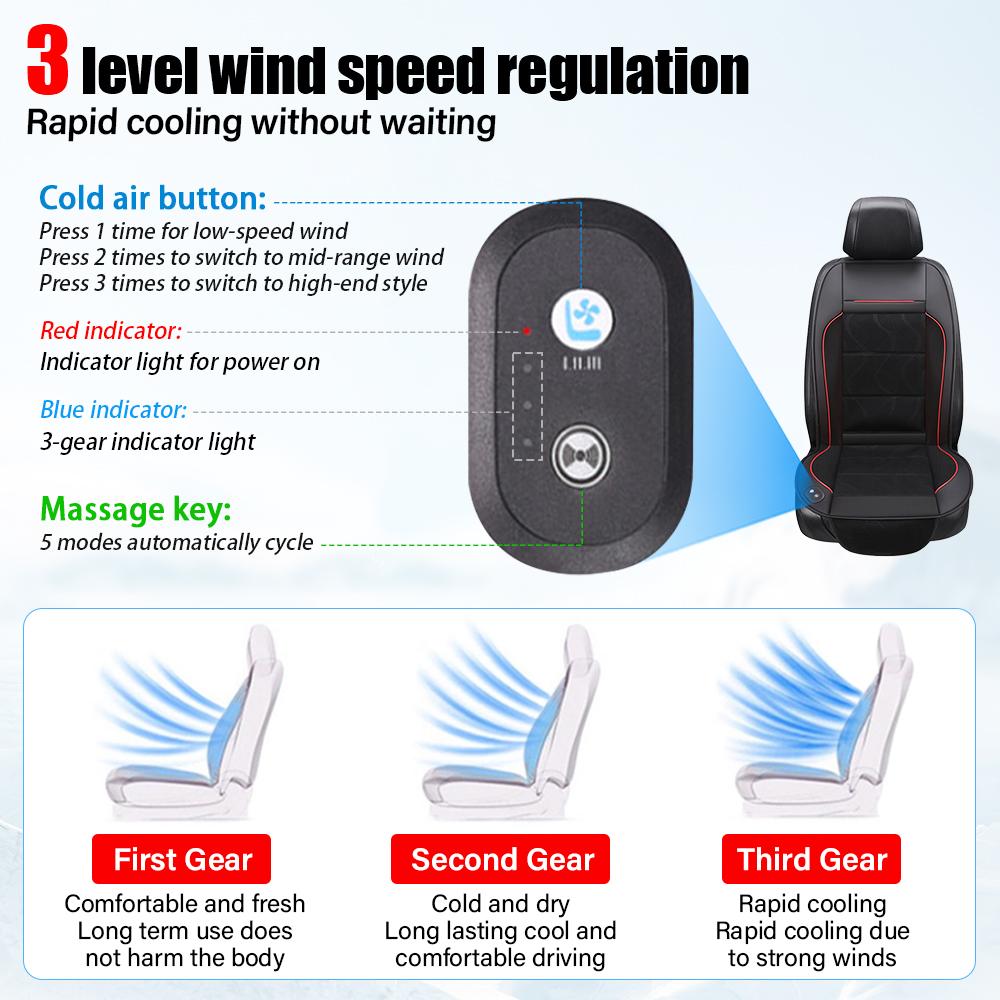 12V Car Ventilation Seat Cushion Massage Refrigeration Seat Cushion Summer Blowing Breathable Cooling Pad 3speed Adjustment