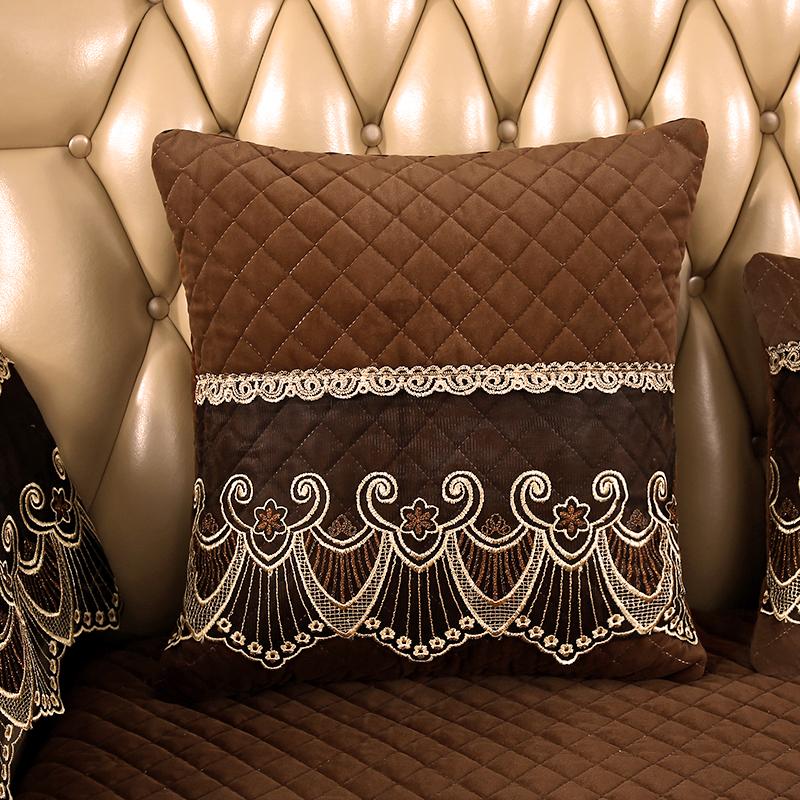 Pernă de canapea europeană pentru sufragerie, husă maro pentru canapea, husă antiderapantă, husă protectoare pentru mobilier, prosop de canapea cu dantelă, decor pentru scaunul de acasă