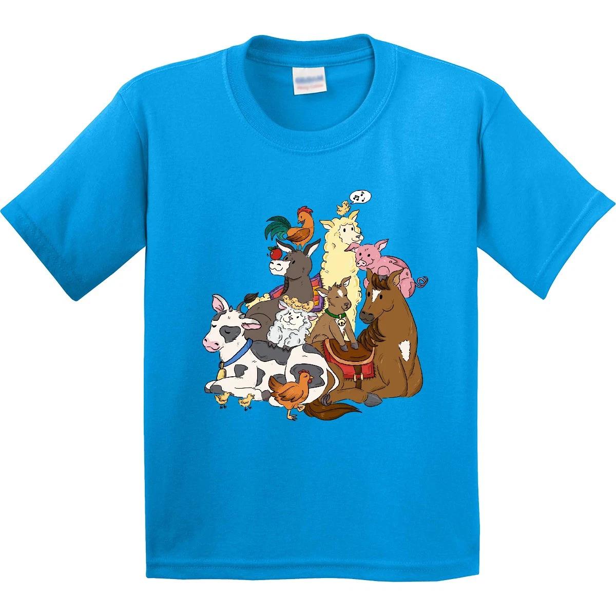 Inktastic Happy Farm Animals Youth T-Shirt Cute Cowboy Cowgirl Calf Farmer Cow 160