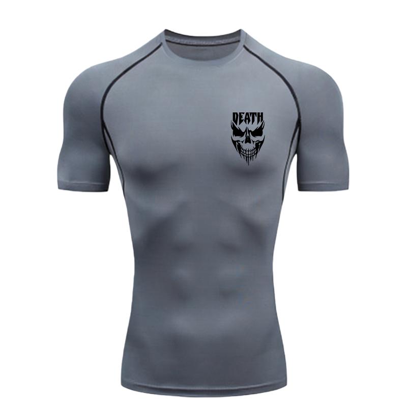 Skull Pattern Men's Sports T - Shirt Training Fitness Compression Workout T - Shirt Athletic Tees Gym T - Shirts Running