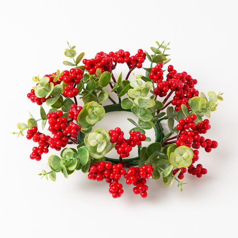 Eucalyptus Christmas Wreath Candle Ring Berry Candle Decorative Table Setting Accessories Candle Holder Wreath