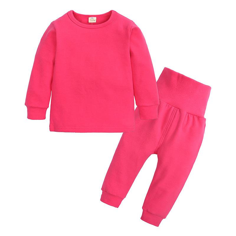 Kids Thick Brushed Pajama Set for Spring Autumn Long Sleeve Pants with Tummy Protection
