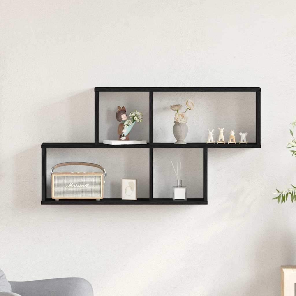 Wall Shelf Black Oak Look 76 x 15 x 53 cm Engineered Wood