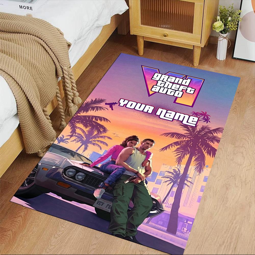 Grand Theft Auto Textfeld Teppich Perfekt für Wohnheim Arbeitszimmer Balkon Außenbereich Rutschfester Teppich Büro Heimdekoration Geburtstag/Weihnachtsgeschenk