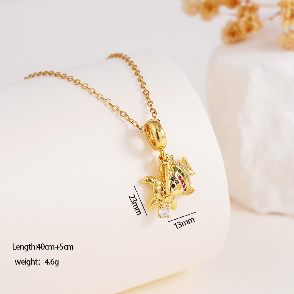 Sweet Cute Zircon Fish Shell Turtle Charms Necklaces for Women Girls Stainless Steel Chain Fashion Jewelry Accessories Gifts