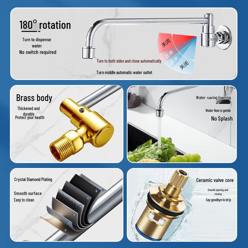 Qiao Xiuyiao Wall-Mounted Copper Kitchen Faucet