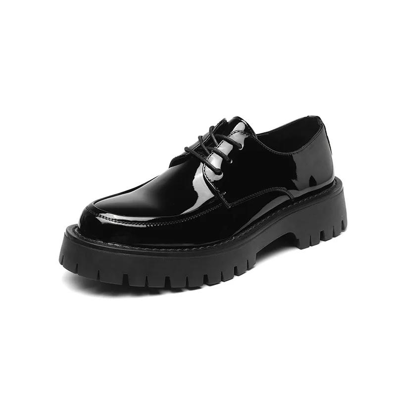 Fashion Men Casual Leather Shoe Business Casual Thick Sole Platform Patent Leather Shoes Man Streetwear Fashion Wedding Dress Shoe