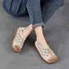 Johnature Hollow-out Breathable Flat Sandals Retro Genuine Leather Soft Soled Women's Slip-on Shoes
