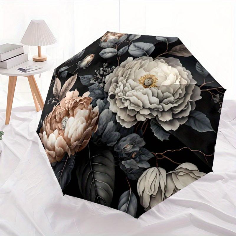 

Moody Florals Automatic Umbrella - One-Touch Open/Close, Elegant Floral Pattern in Black/White/Gray/Beige/Brown/, Compact Trav (as the picture,Iron&8K)