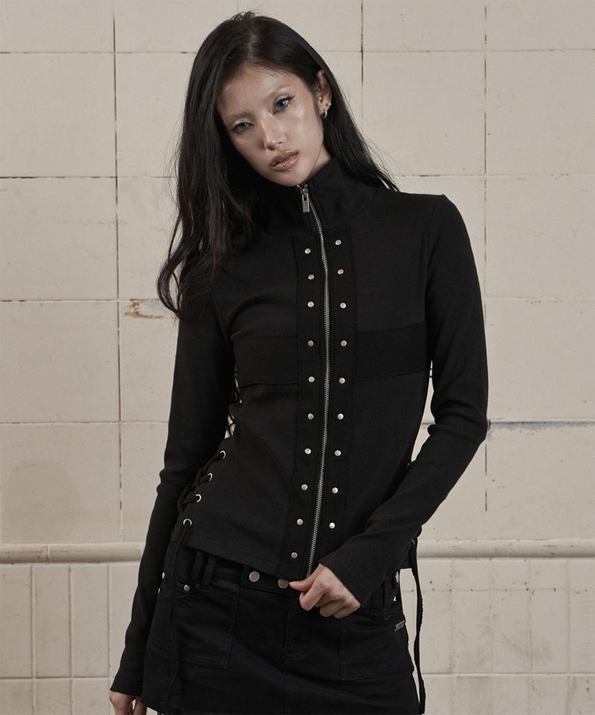 AS YOU ARE Corset Line Zip-Up Jacket Black