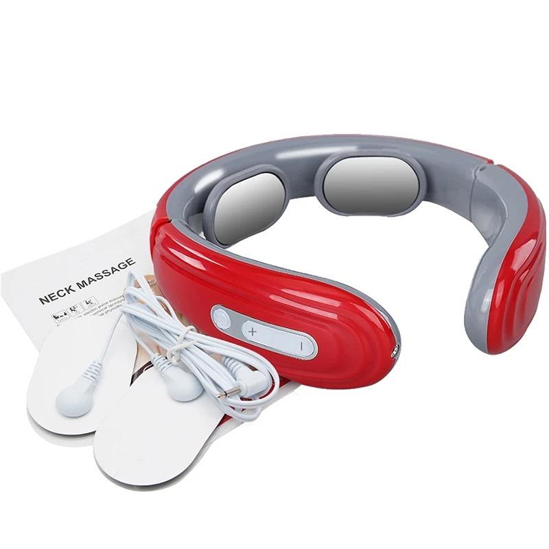 Electric Neck Shoulder Pulse Massager Kneading 2 Head TENS EMS Pulse Heating Cervical Vertebra Relax Pain Relief Massage