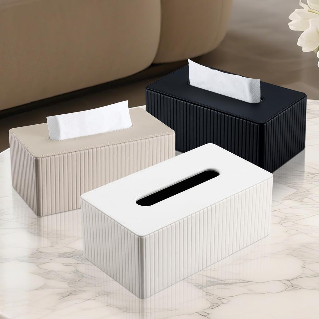 KINGFOM Tissue Case, Modern PU Leather with Stripes, Tissue Cover Box, Paper Towel Case, Tissue Holder, Stylish, Available In 3 Colors, Holds 150-250