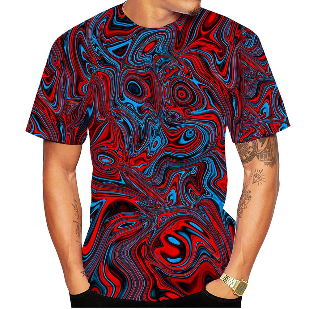 Summer Round Neck 3D Swirl Print Top Fashionable Casual Short Sleeved Men's T-shirts