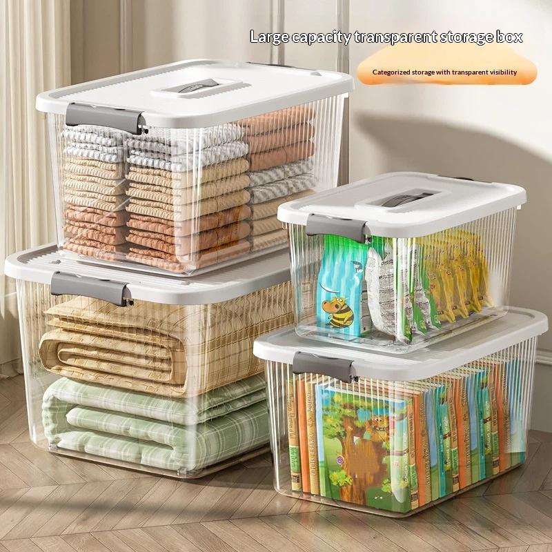 Transparent Large Capacity Storage Bins To Organize Books Snacks Toy Miscellaneous Storage Box