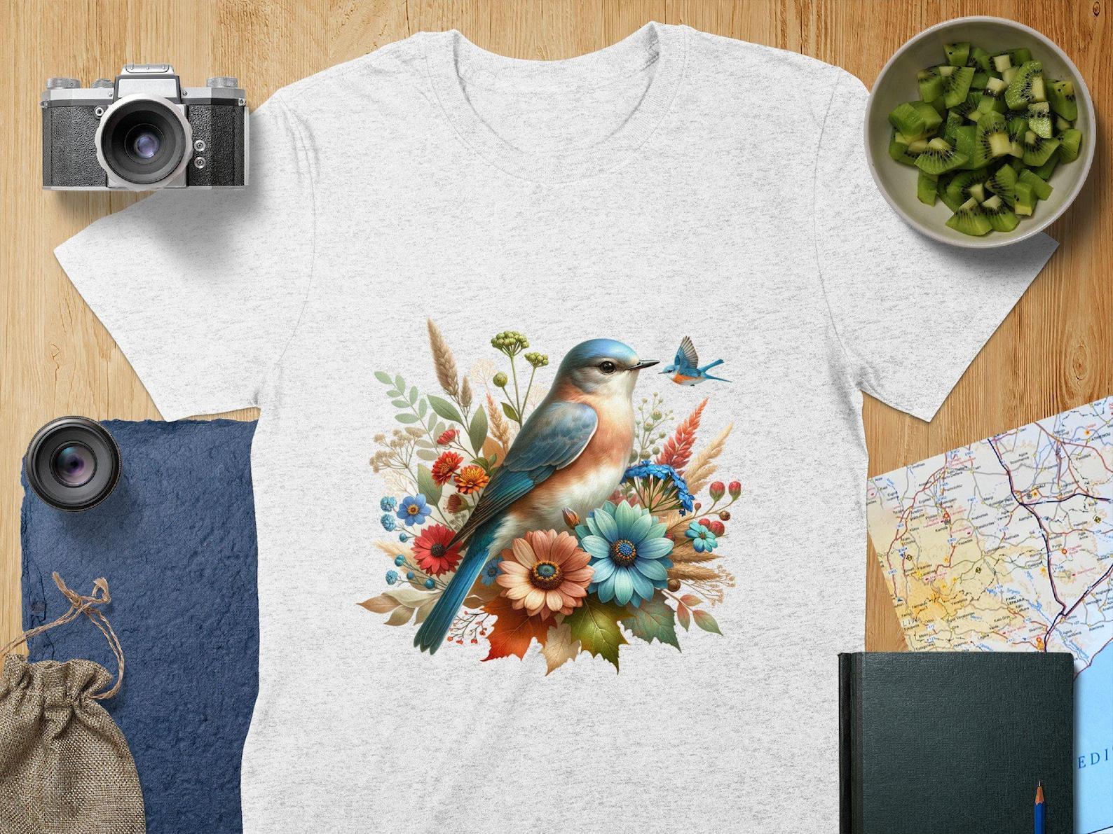 Eastern Bluebird Beautiful Bird Floral Art T Shirt, Bird Lover Shirt, Gifts for Bird Watchers, Winter Floral Tee, Nature Inspired Shirt 3XL