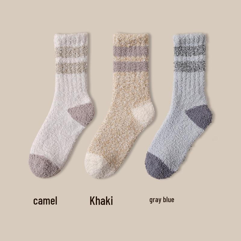 Herren Schwarze Halbhohe Verdickte Korallenfleece-Socken - Gemütliche Herbst-/Winter-Hausbodensocken