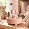 Beech Wood Mechanical Music Box Collectible Hand-Wind with Wooden Base