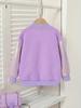 Girls' purple smiley face quilted baseball jacket, diamond stitching zip-up style, iridescent long sleeves with decorative fake pockets