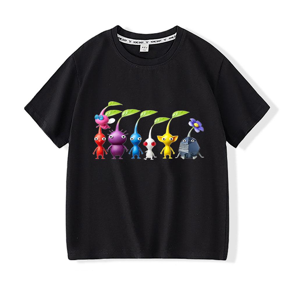

100% Cotton Game Pikmin Children s T-Shirt Funny Casual Kids Top Cartoon Graphic Printing Tees O-Neck Short Sleeve Summer Wear 100 чёрный