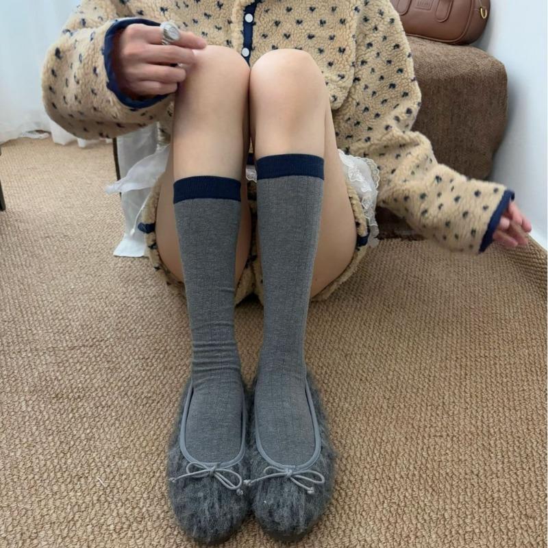 Ladies Spring and Autumn Vintage Variety of Collision Color Boneless Calf Pile Pile Cotton Socks