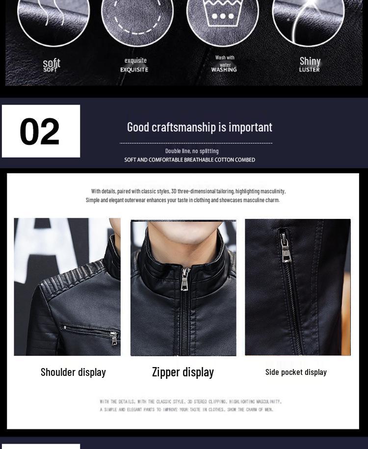 Men's Slim Fit PU Leather Jacket - Spring/Autumn Korean Style Stand Collar Outerwear