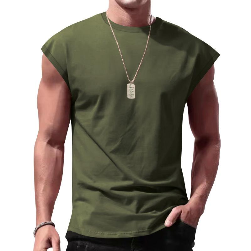 T-shirt décontracté à manches courtes rondes sans manches respirant pour hommes - Débardeur de sport d'été basique